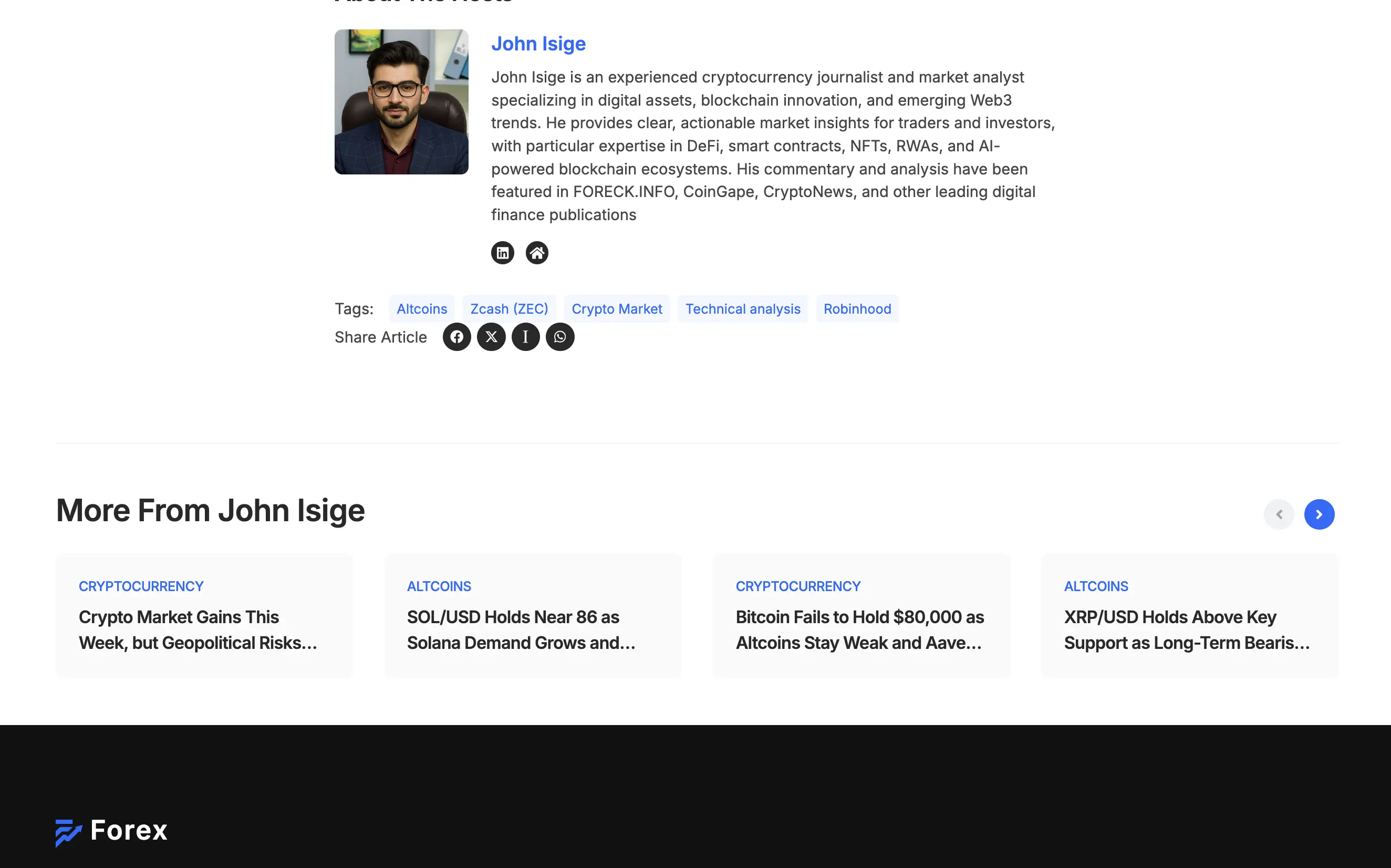 Article author design on the client’s website foreck.info